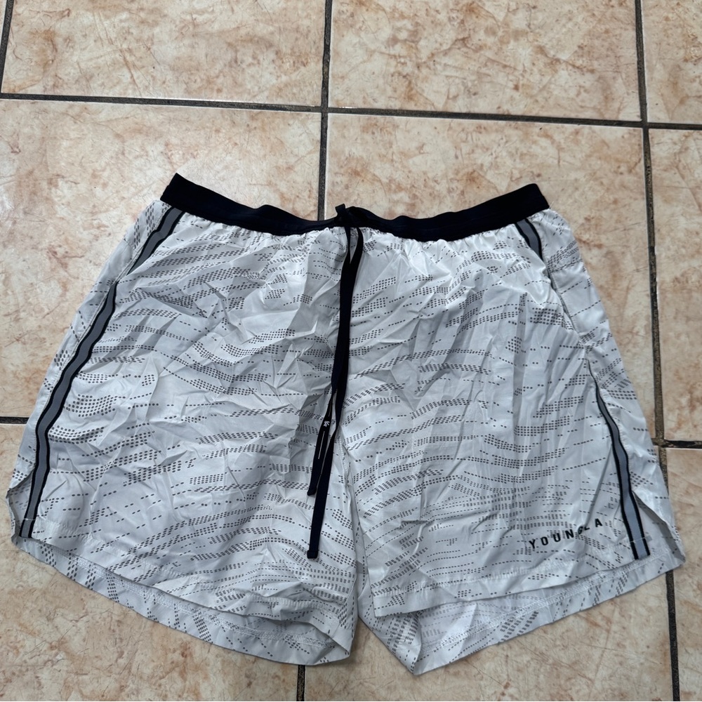 White Patterned Shorts with Black Accents